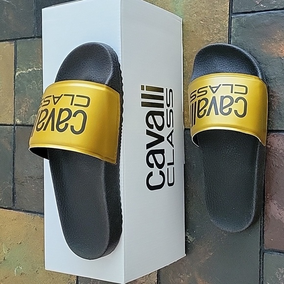 CAVALLI CLASS Women's Comfort Slides, 38/7.5, Black/Gold, New - Picture 1 of 8